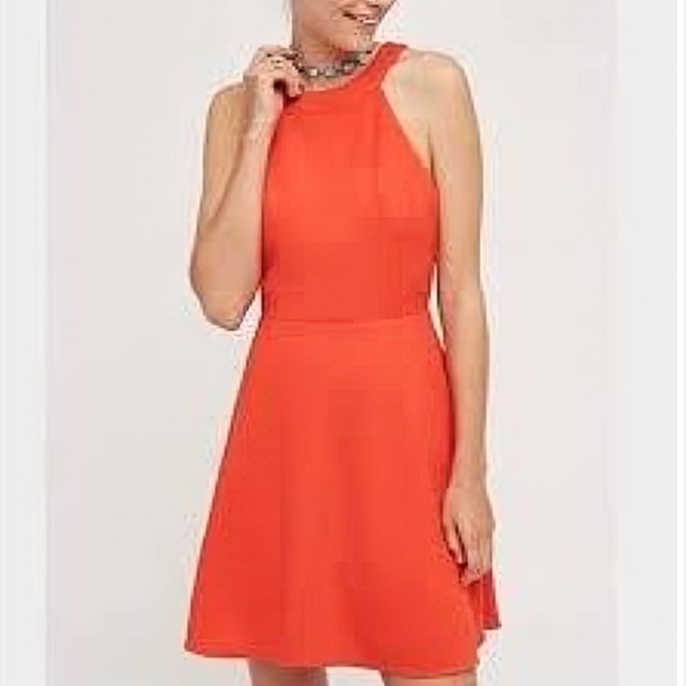 Maeve Anthropologie Uma Halter Dress Coral Orange Large Lined Summer Knee Length